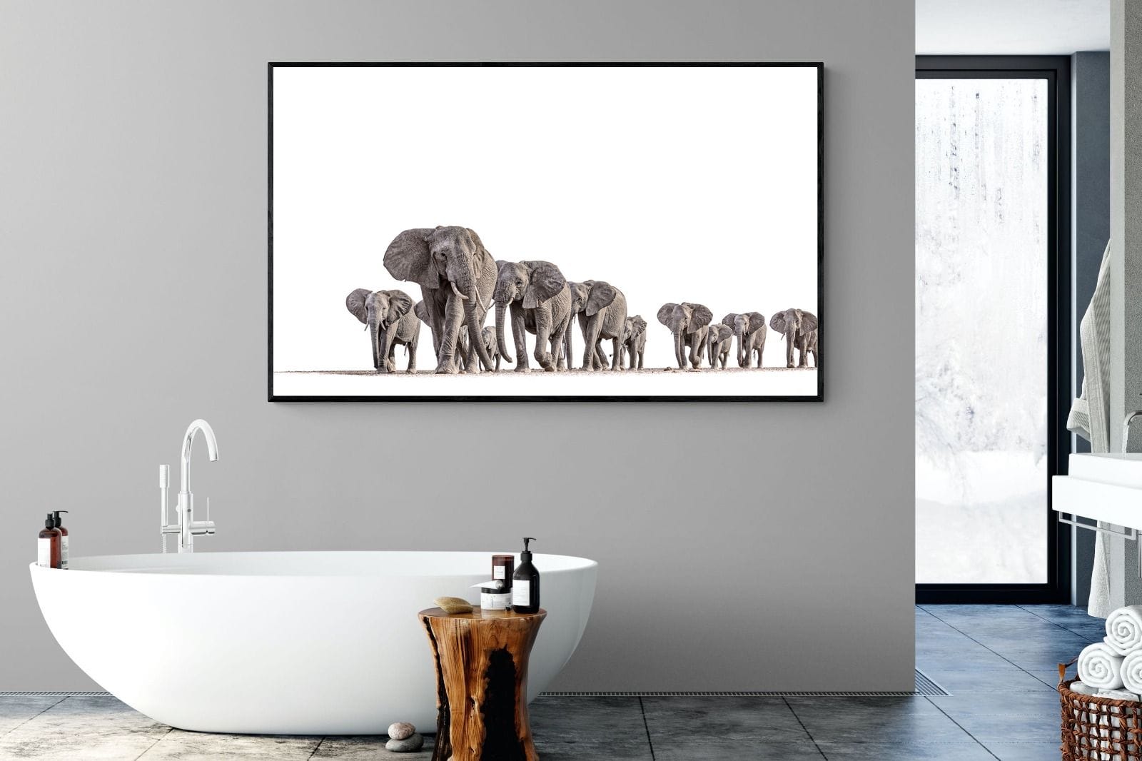 Elephant Convoy (high key)-Wall_Art-180 x 110cm-Mounted Canvas-Black-Pixalot