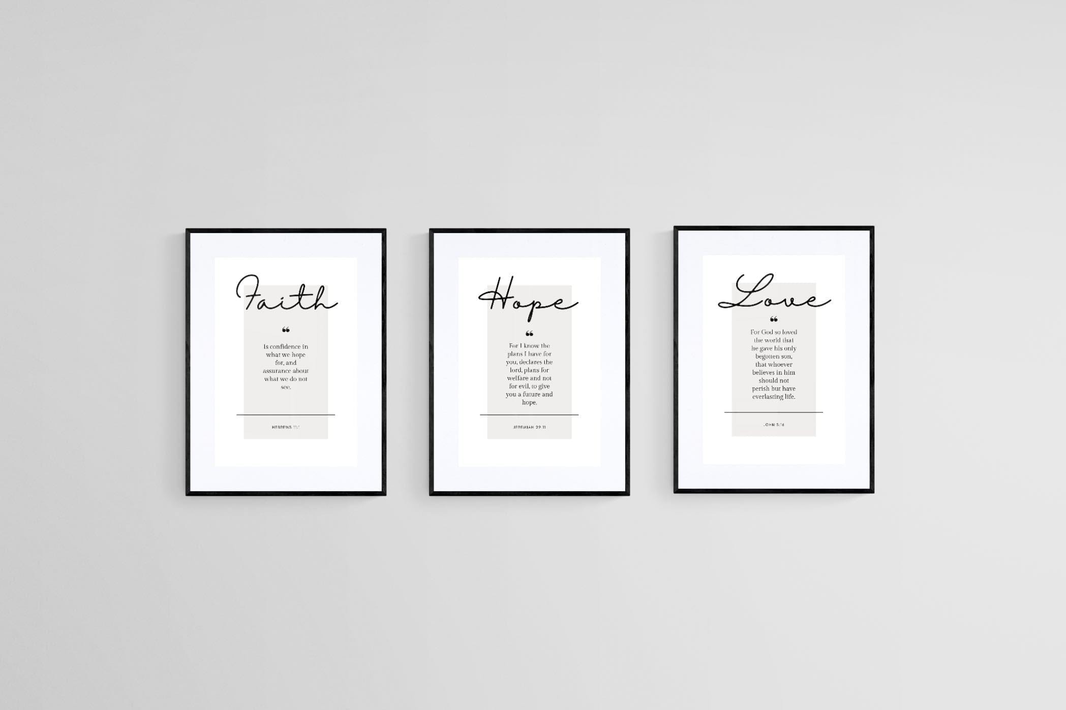 Faith, Hope, Love-Wall_Art-45 x 60cm (x3)-Framed Print-Black-Pixalot