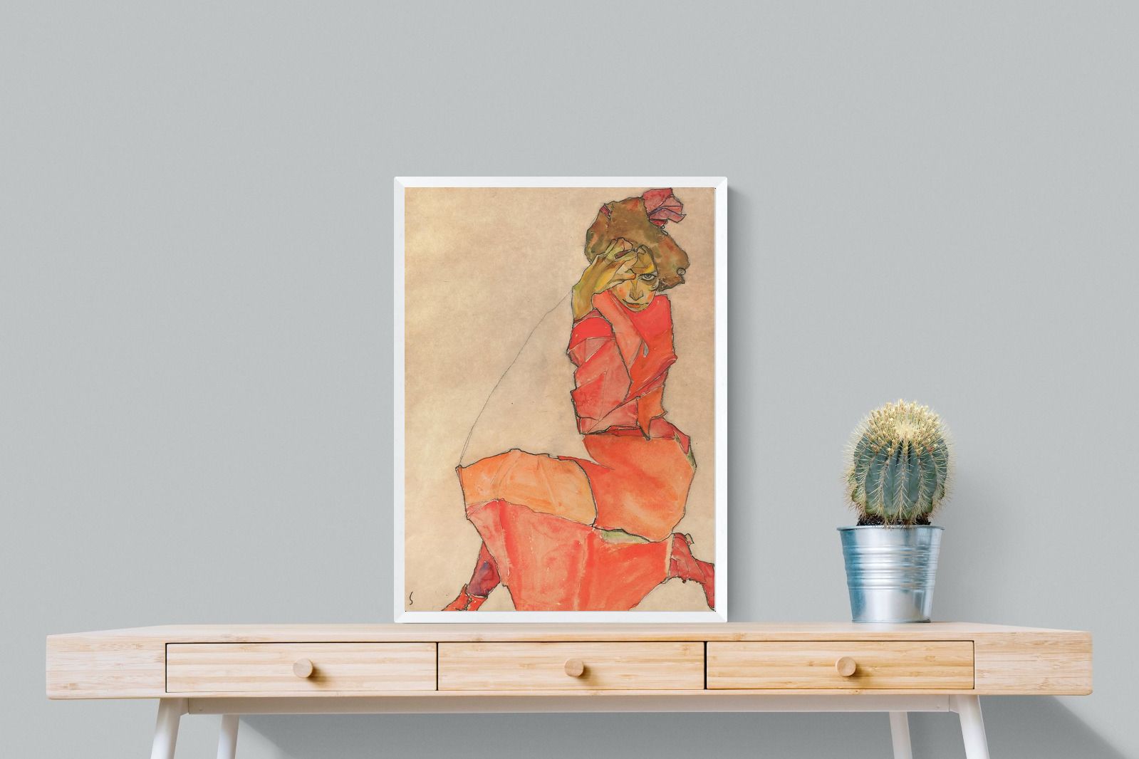 Pixalot Kneeling Female in Orange-Red Dress