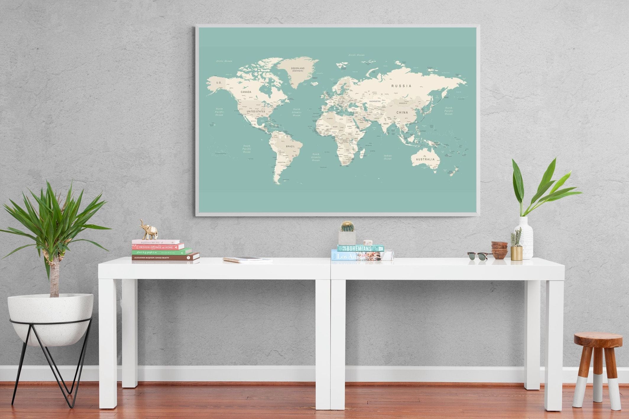 World Map-Wall_Art-150 x 100cm-Mounted Canvas-White-Pixalot