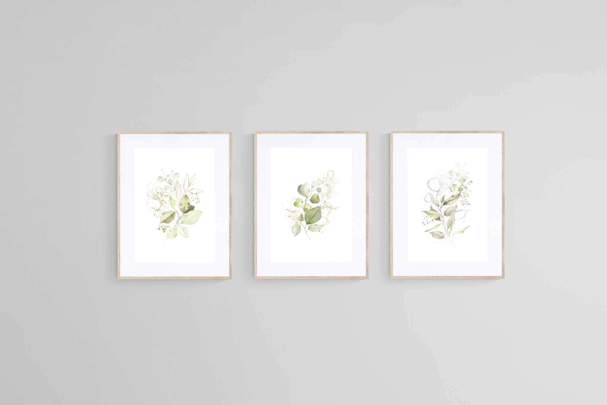 Delicate Green Set-Wall_Art-60 x 80cm (x3)-Framed Print-Wood-Pixalot