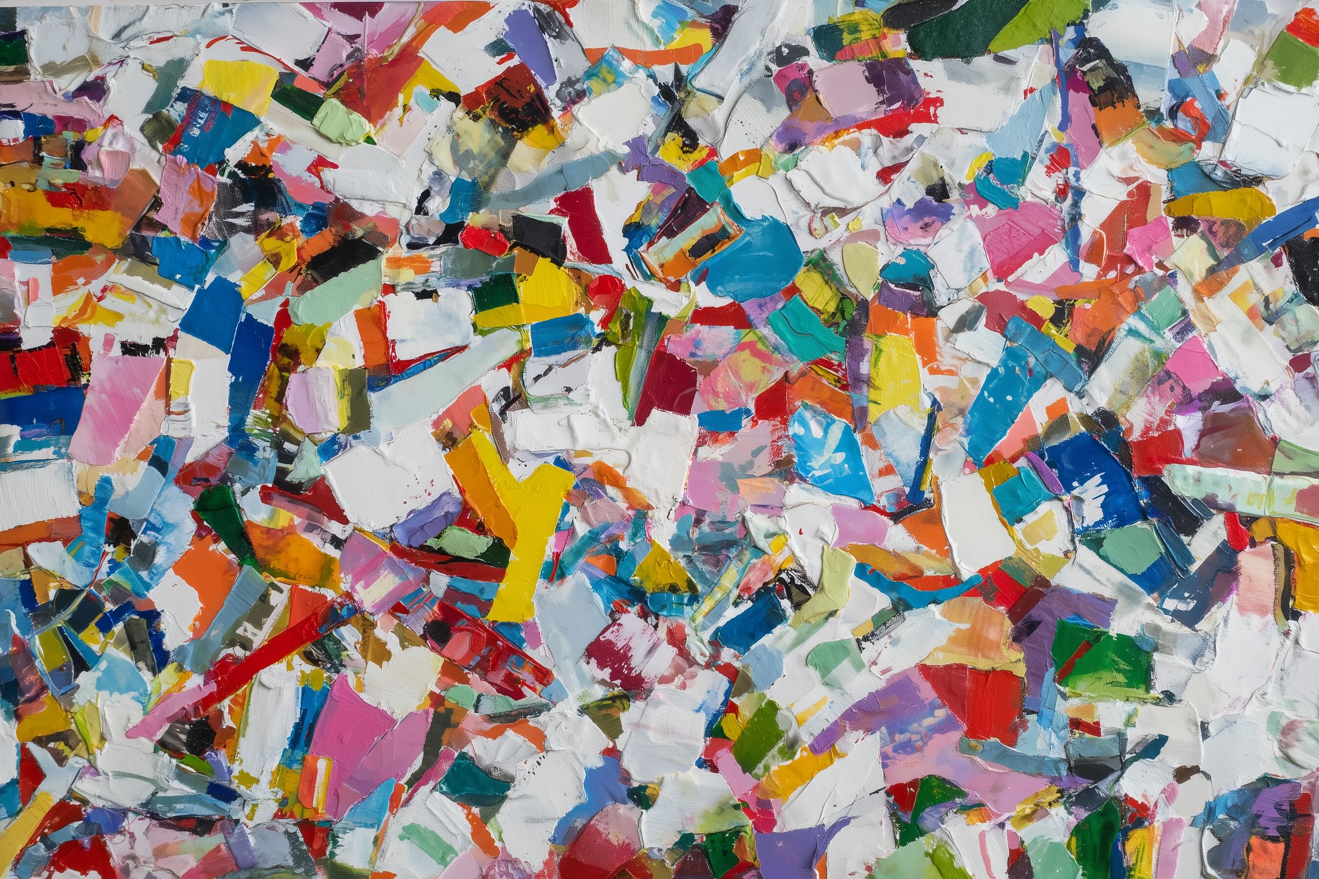 Abstract artwork with colorful geometric shapes on a white background