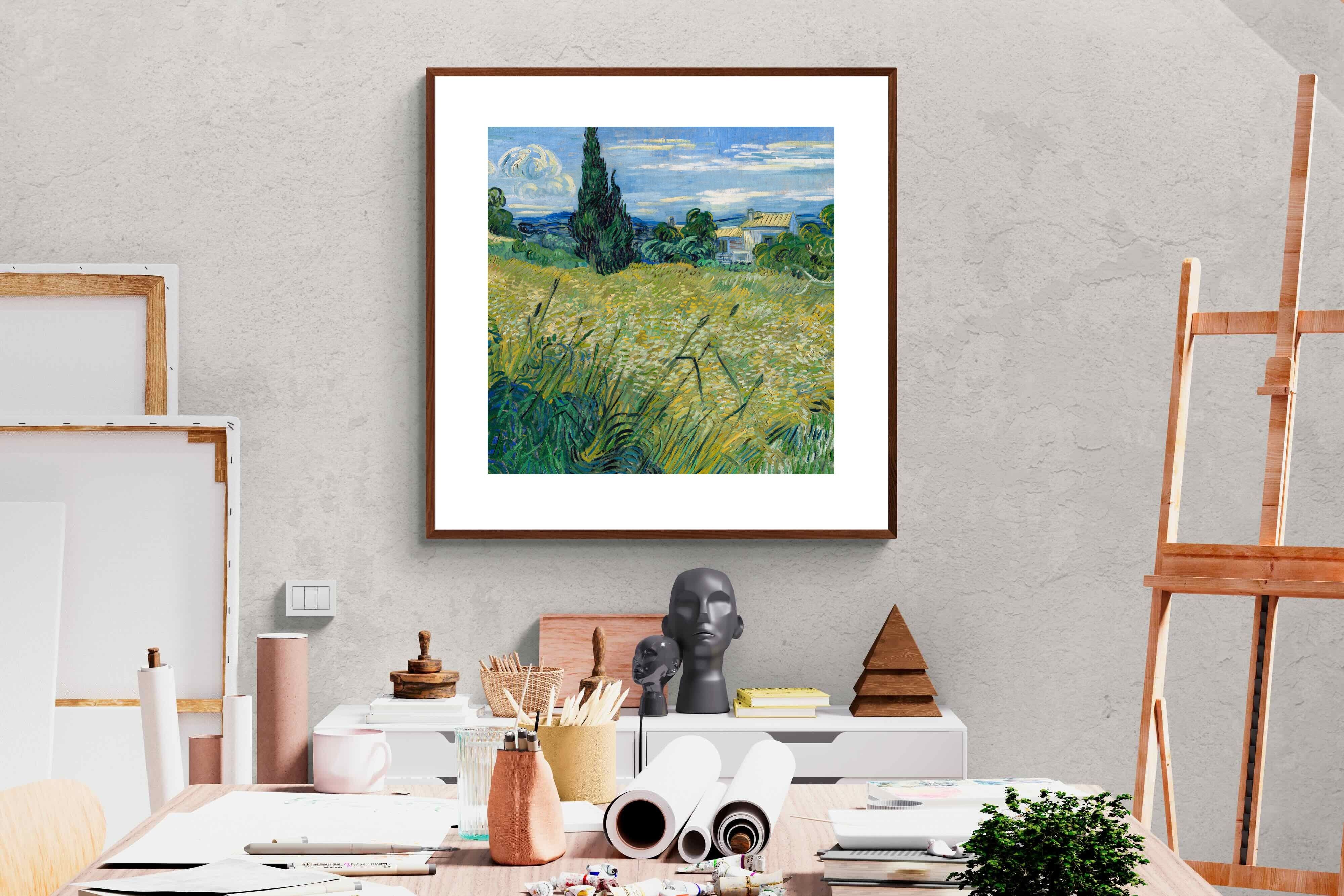 Pixalot Green Wheat Field with Cypress