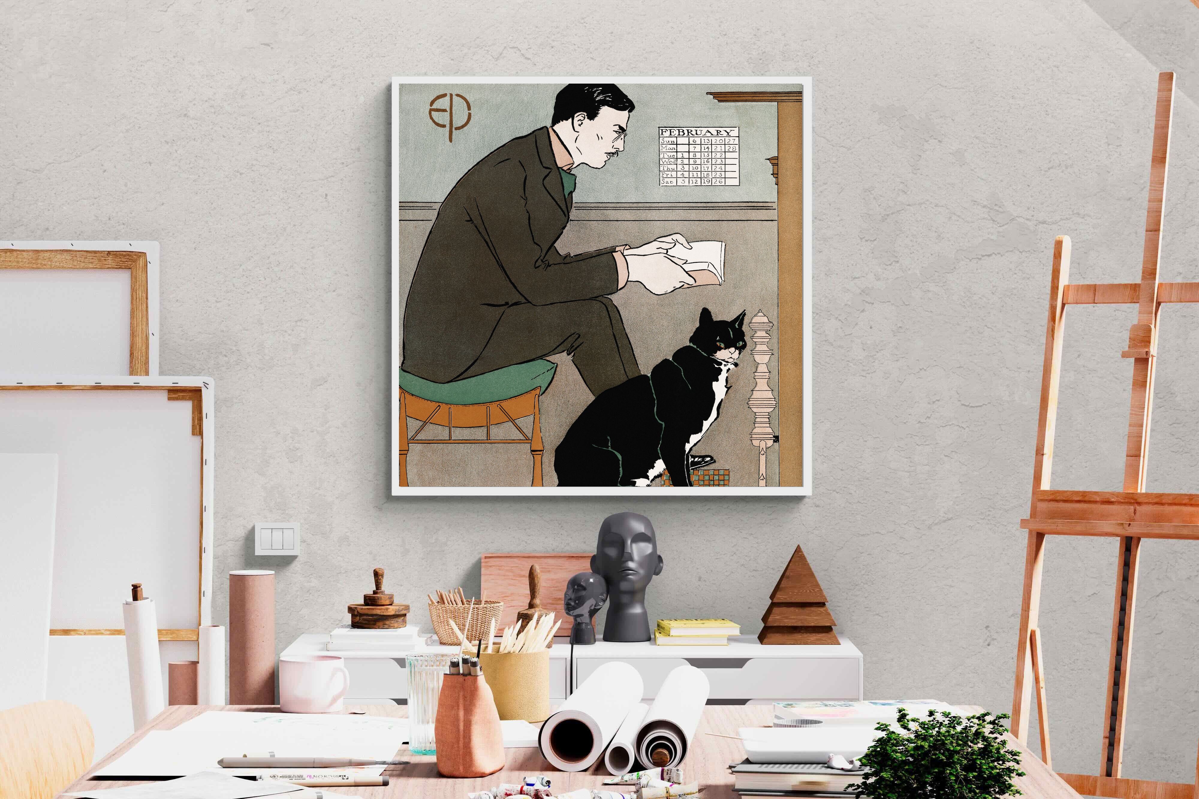 Pixalot Man Reading with Cat