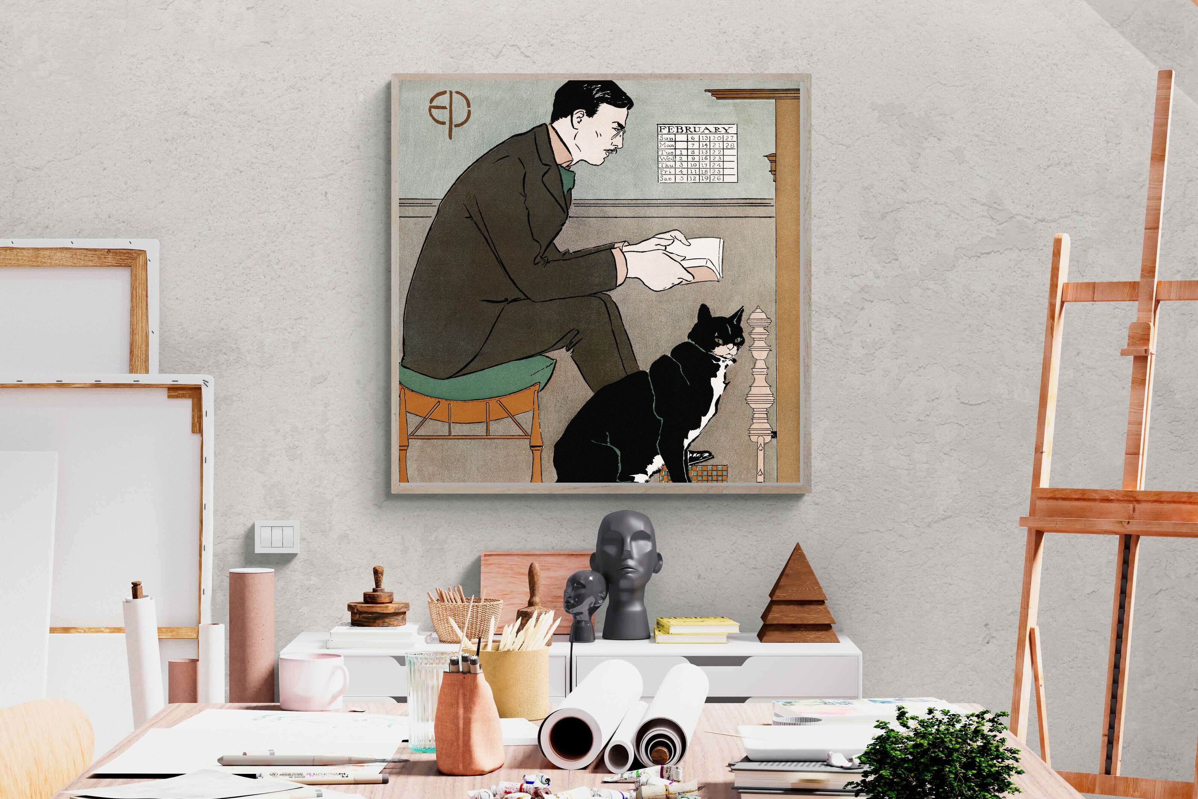 Pixalot Man Reading with Cat