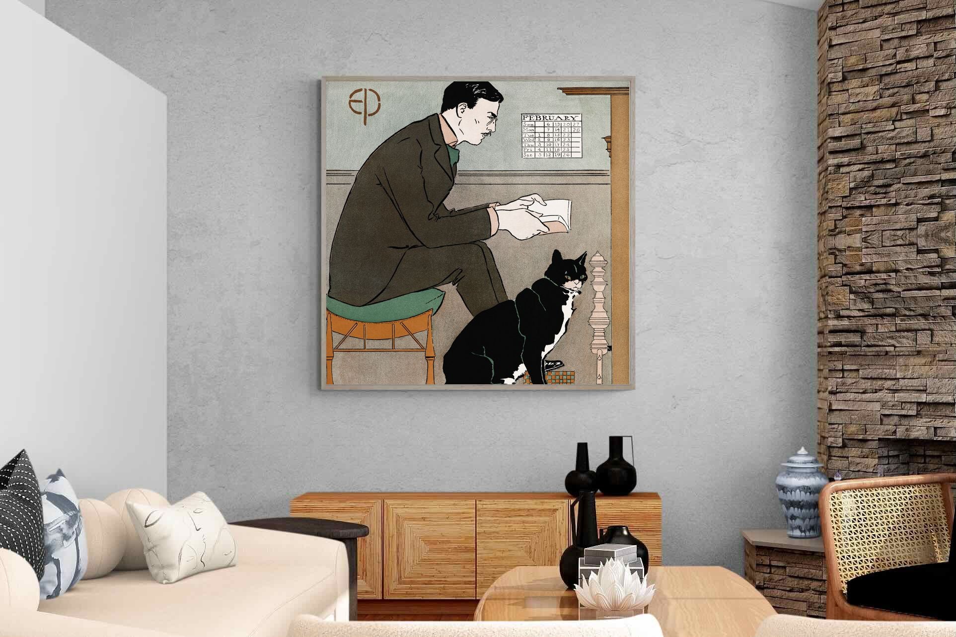 Pixalot Man Reading with Cat