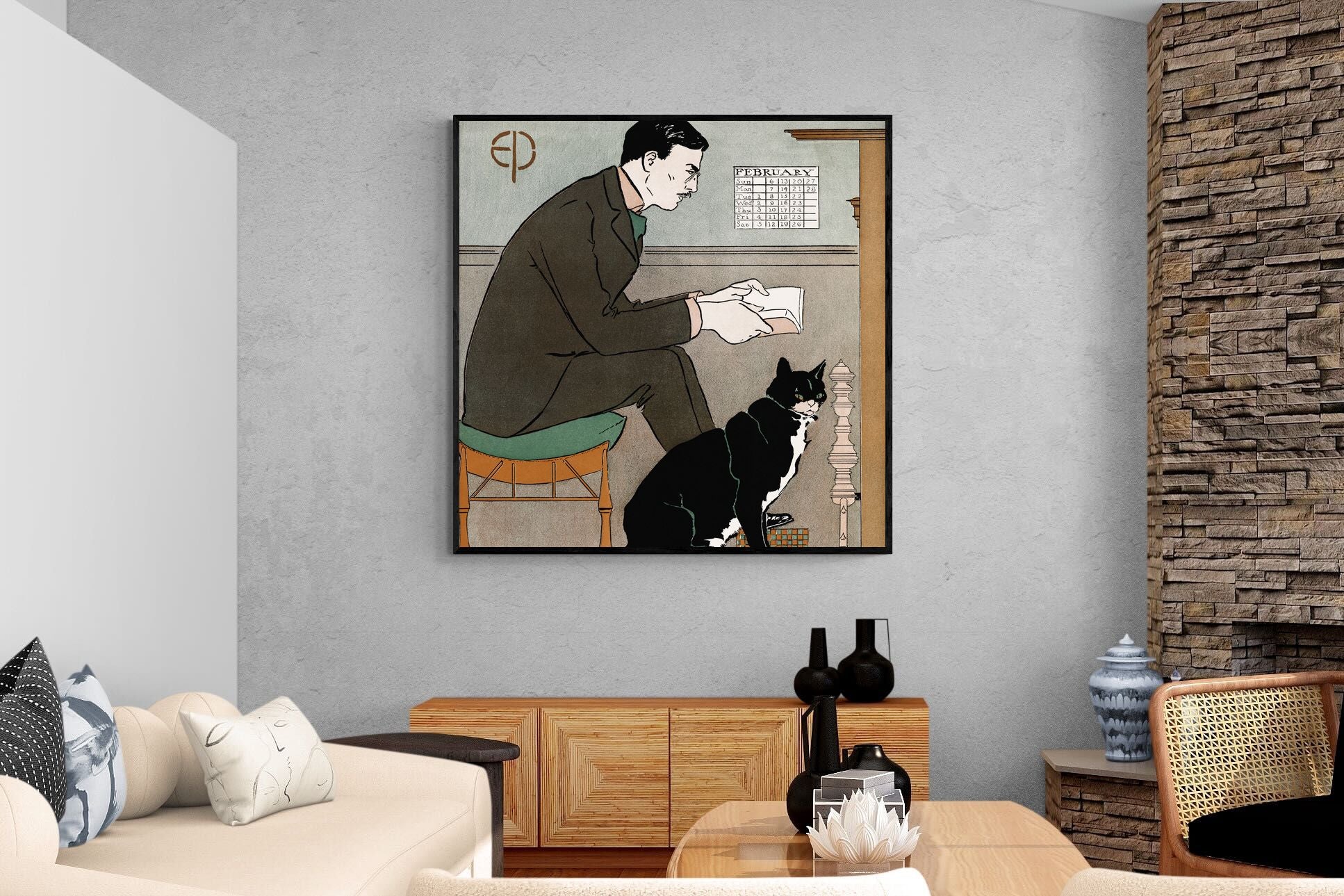 Pixalot Man Reading with Cat