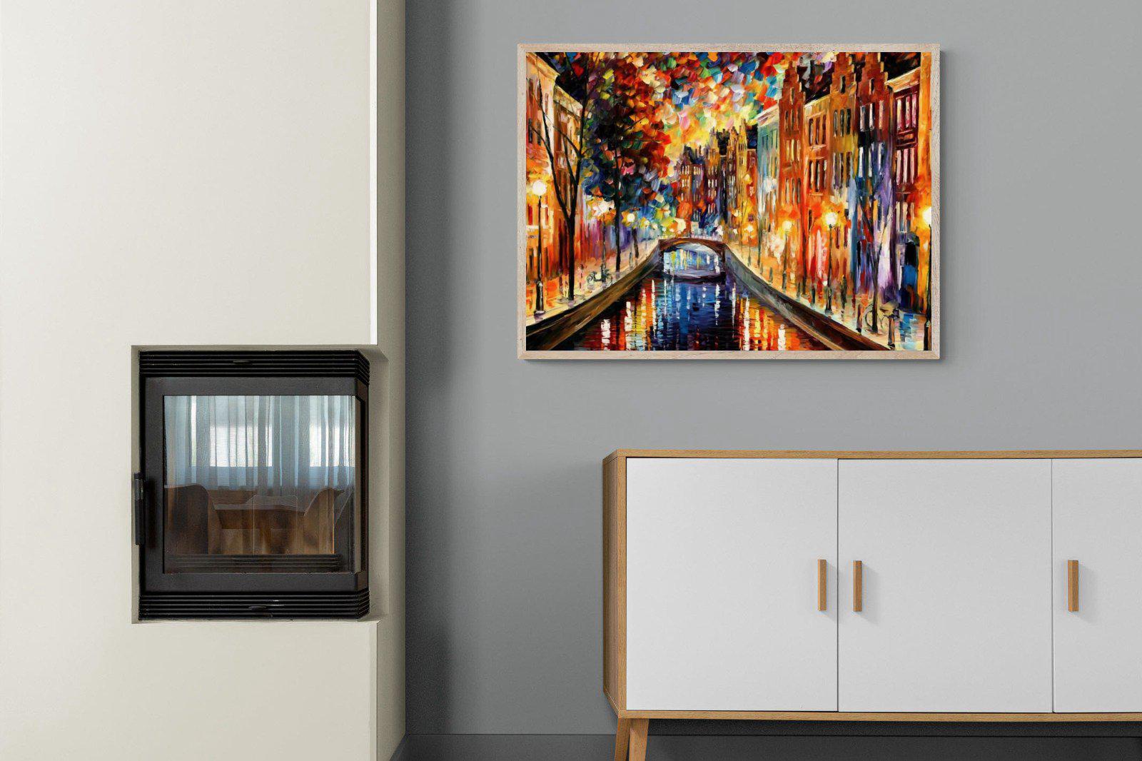 Amsterdam Night Canal-Wall_Art-100 x 75cm-Mounted Canvas-Wood-Pixalot