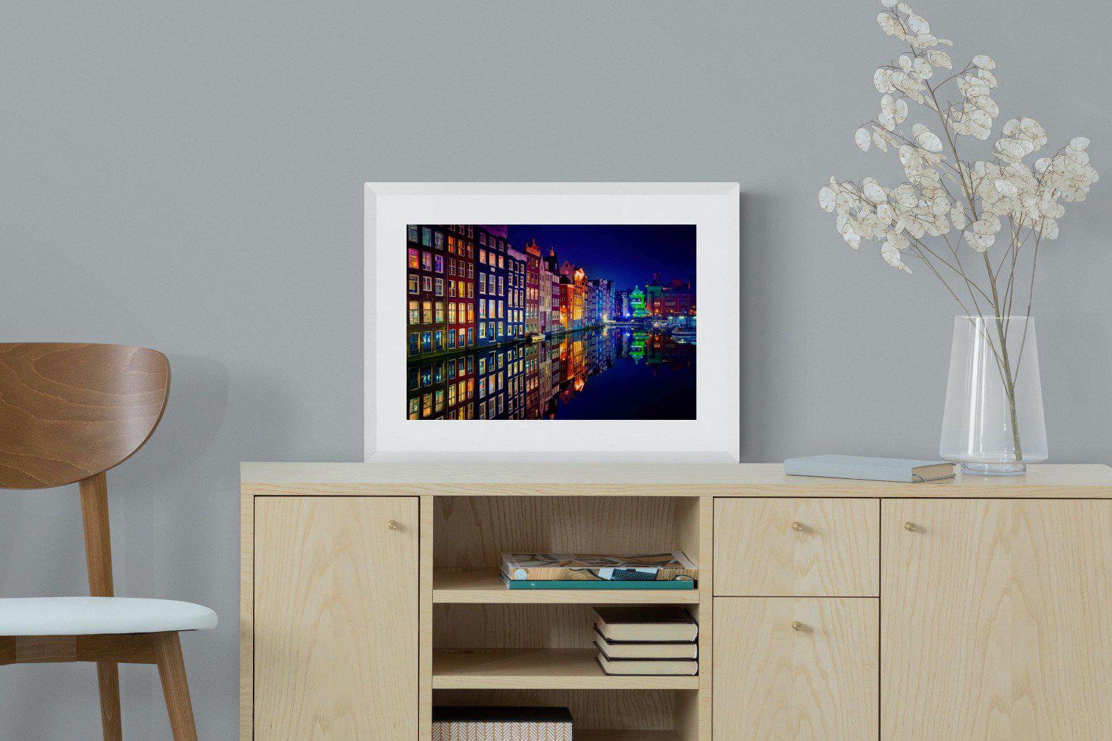 Amsterdam Night-Wall_Art-60 x 45cm-Framed Print-White-Pixalot
