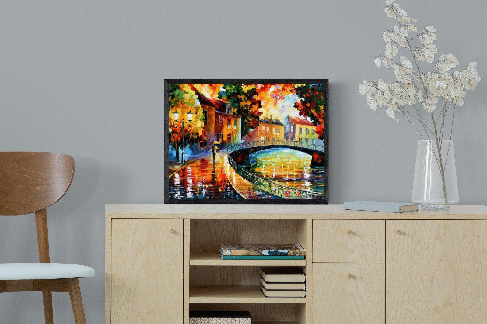 Autumn Old Bridge-Wall_Art-60 x 45cm-Mounted Canvas-Black-Pixalot