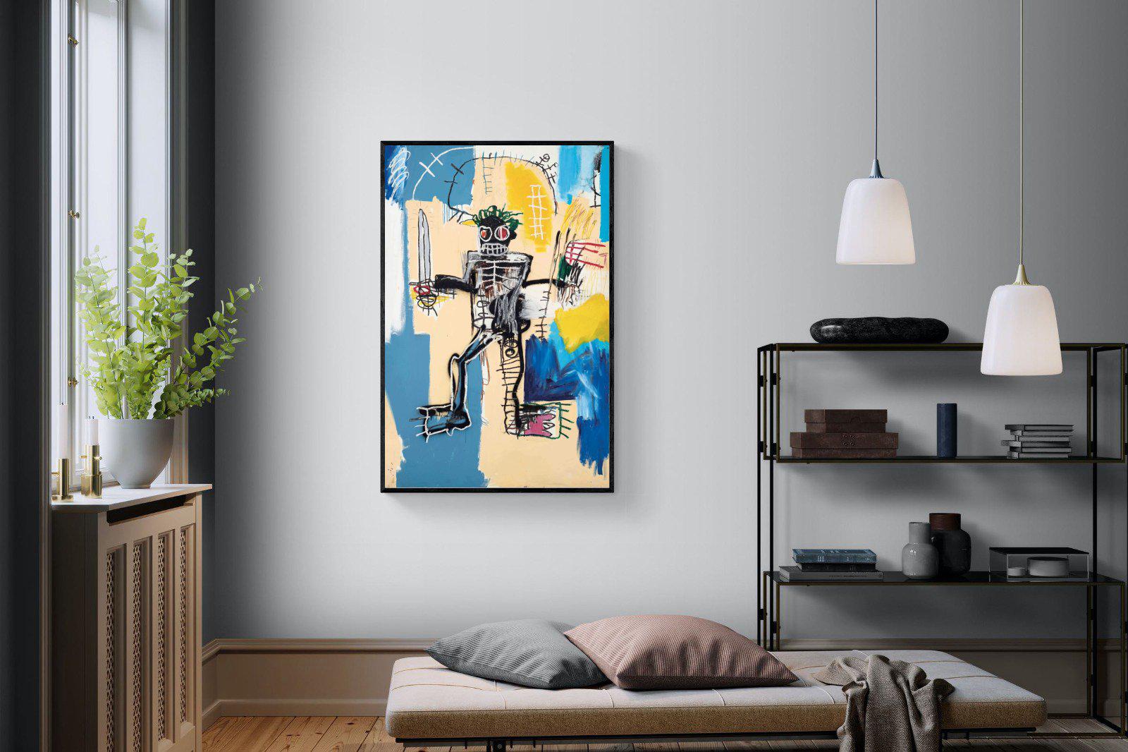 Basquiat Warrior-Wall_Art-100 x 150cm-Mounted Canvas-Black-Pixalot
