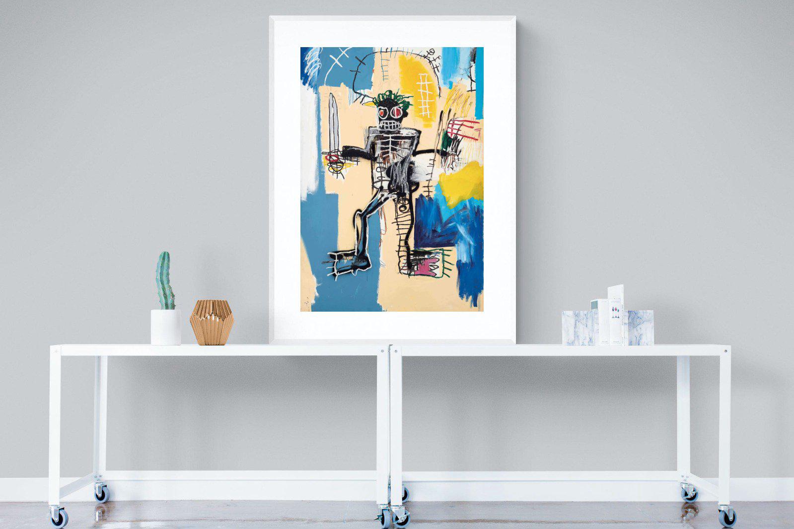 Basquiat Warrior-Wall_Art-90 x 120cm-Framed Print-White-Pixalot