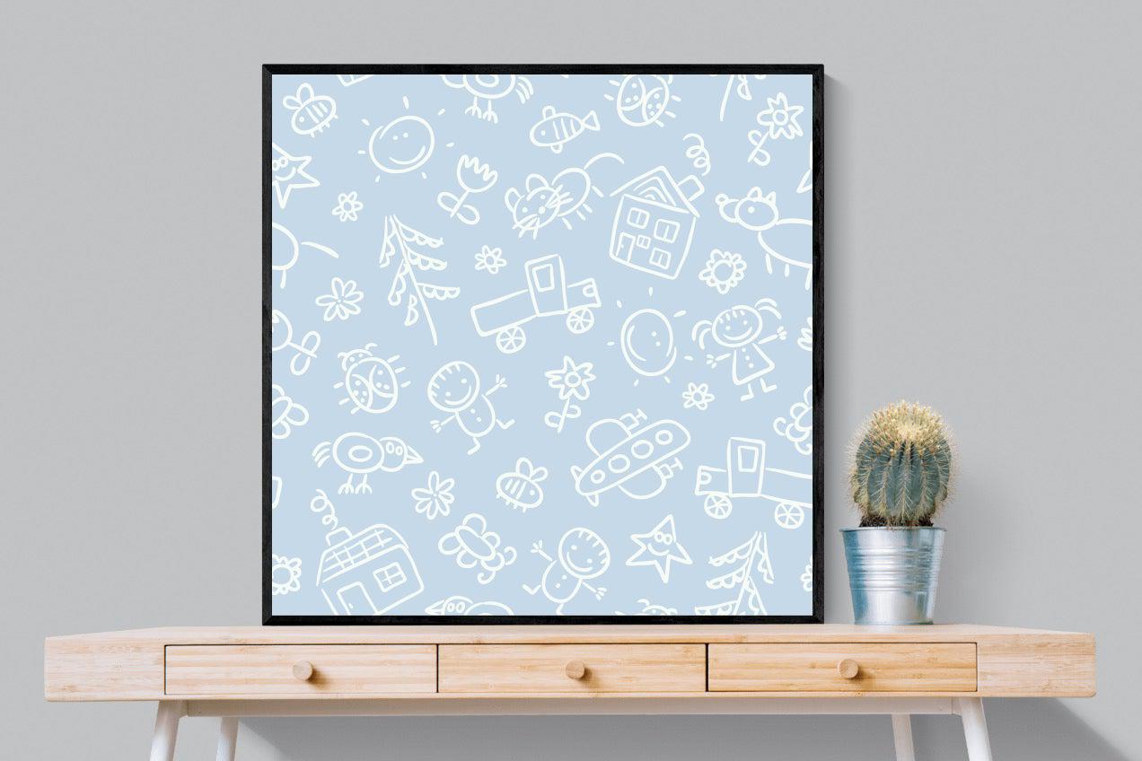 Blue Pattern-Wall_Art-100 x 100cm-Mounted Canvas-Black-Pixalot