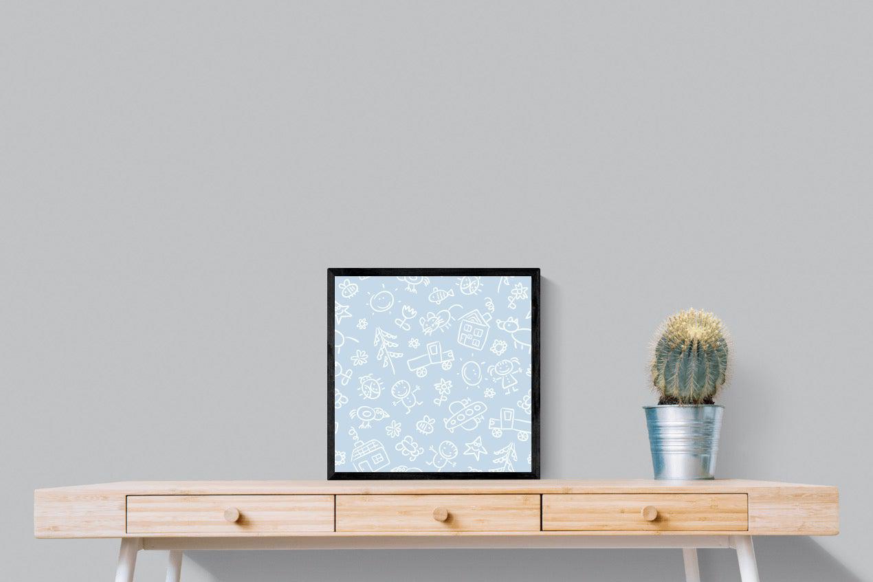 Blue Pattern-Wall_Art-50 x 50cm-Mounted Canvas-Black-Pixalot