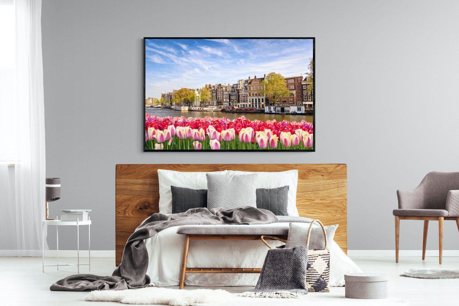 City Tulips-Wall_Art-150 x 100cm-Mounted Canvas-Black-Pixalot