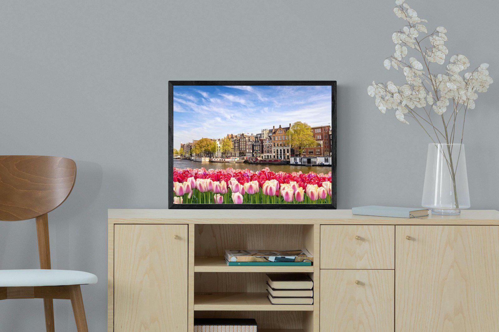 City Tulips-Wall_Art-60 x 45cm-Mounted Canvas-Black-Pixalot