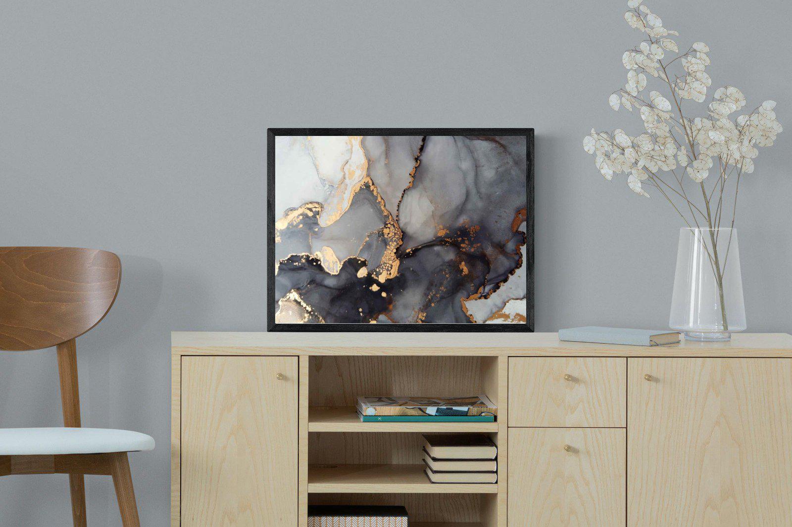 Dark Marble-Wall_Art-60 x 45cm-Mounted Canvas-Black-Pixalot