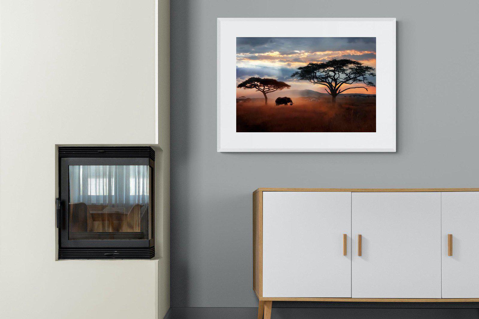 Ele at Dusk-Wall_Art-100 x 75cm-Framed Print-White-Pixalot