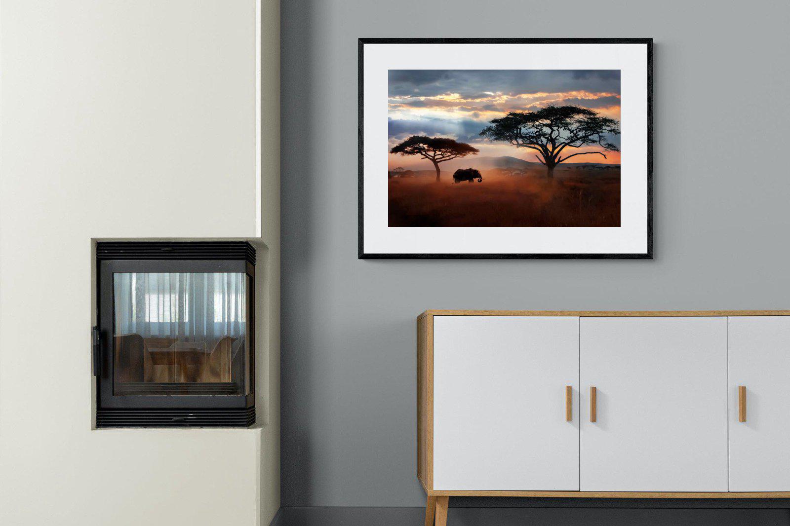 Ele at Dusk-Wall_Art-100 x 75cm-Framed Print-Black-Pixalot