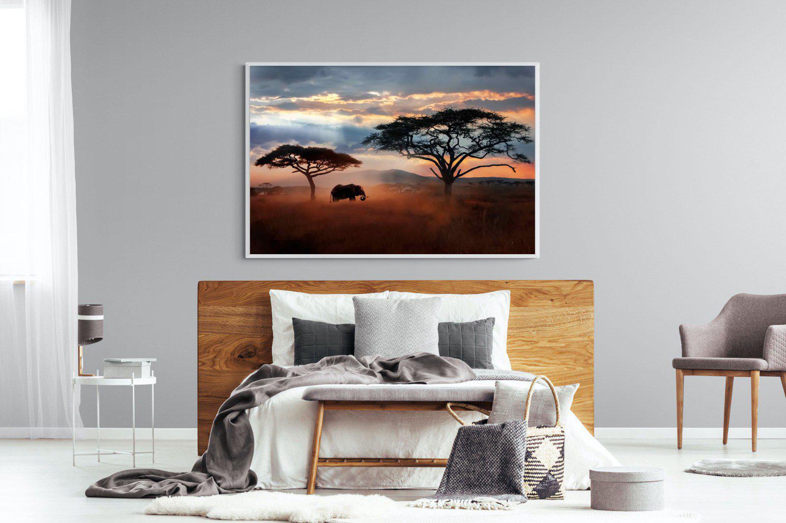 Ele at Dusk-Wall_Art-150 x 100cm-Mounted Canvas-White-Pixalot