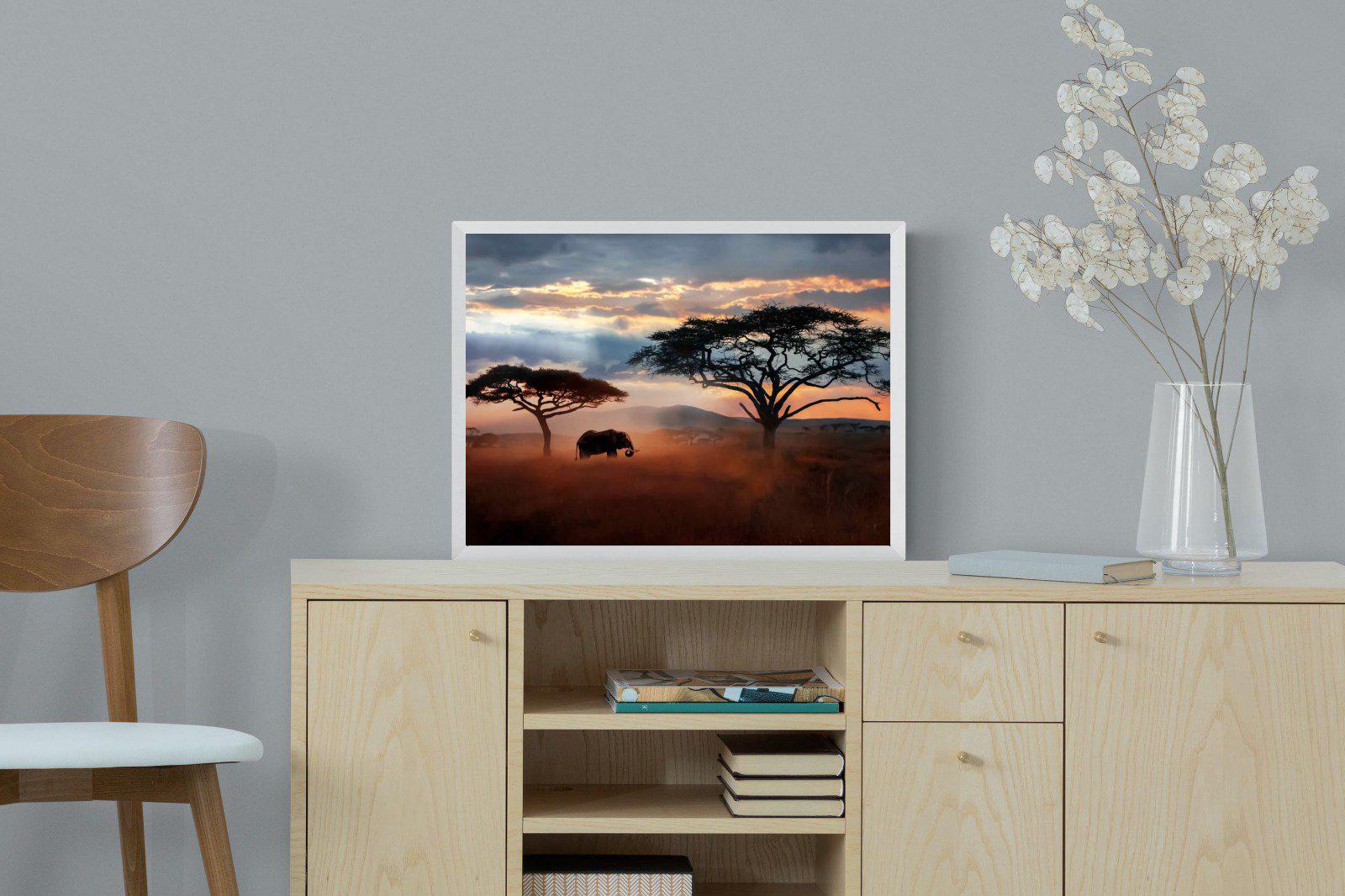 Ele at Dusk-Wall_Art-60 x 45cm-Mounted Canvas-White-Pixalot