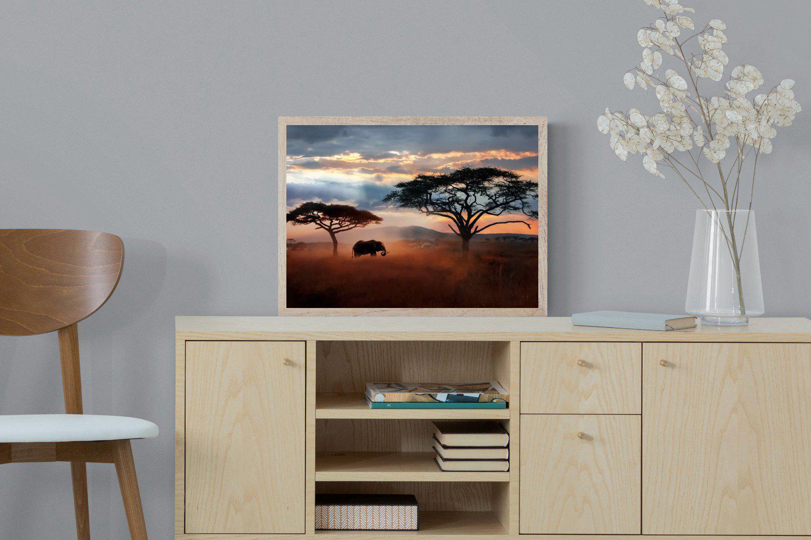 Ele at Dusk-Wall_Art-60 x 45cm-Mounted Canvas-Wood-Pixalot