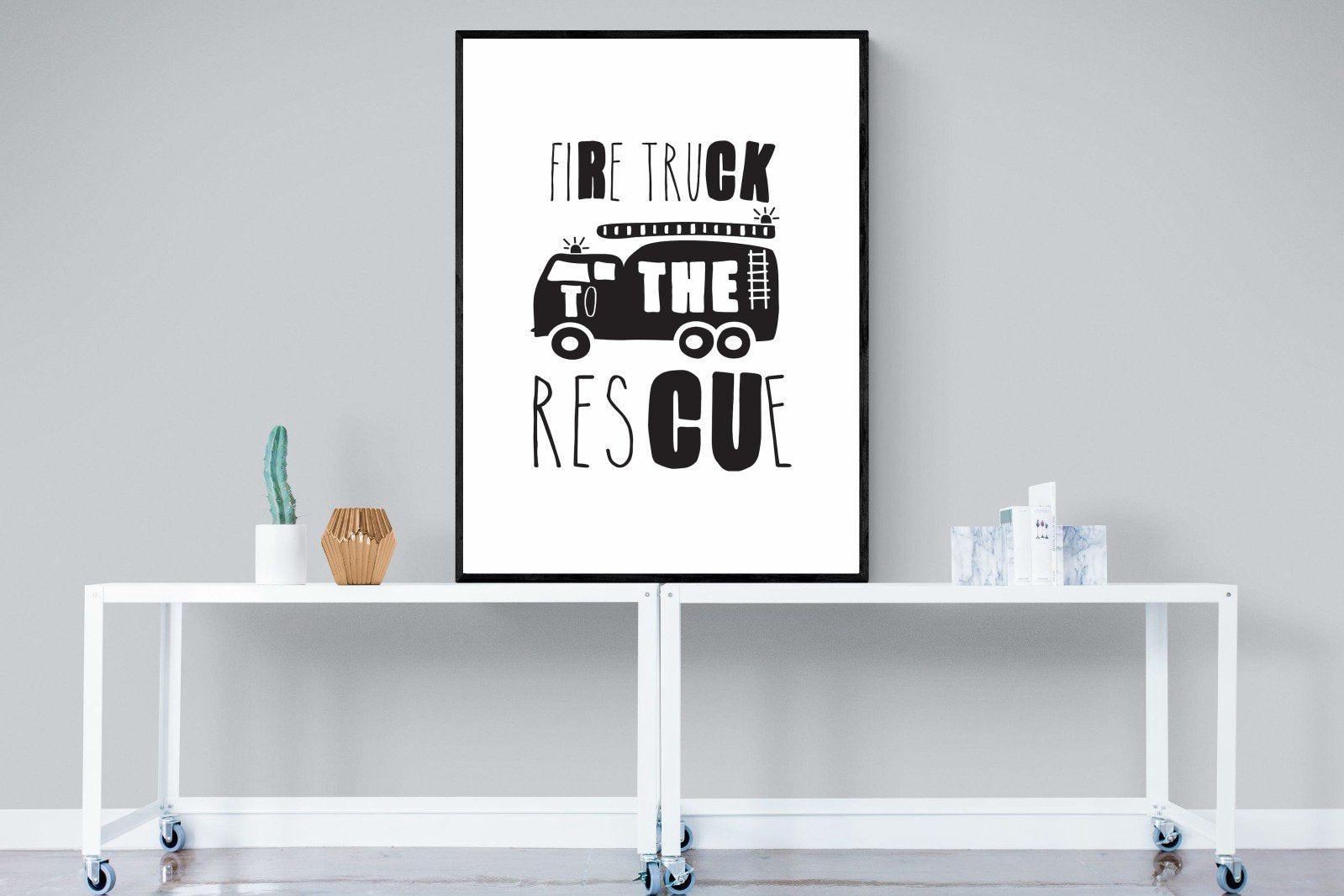 Fire Truck-Wall_Art-90 x 120cm-Mounted Canvas-Black-Pixalot