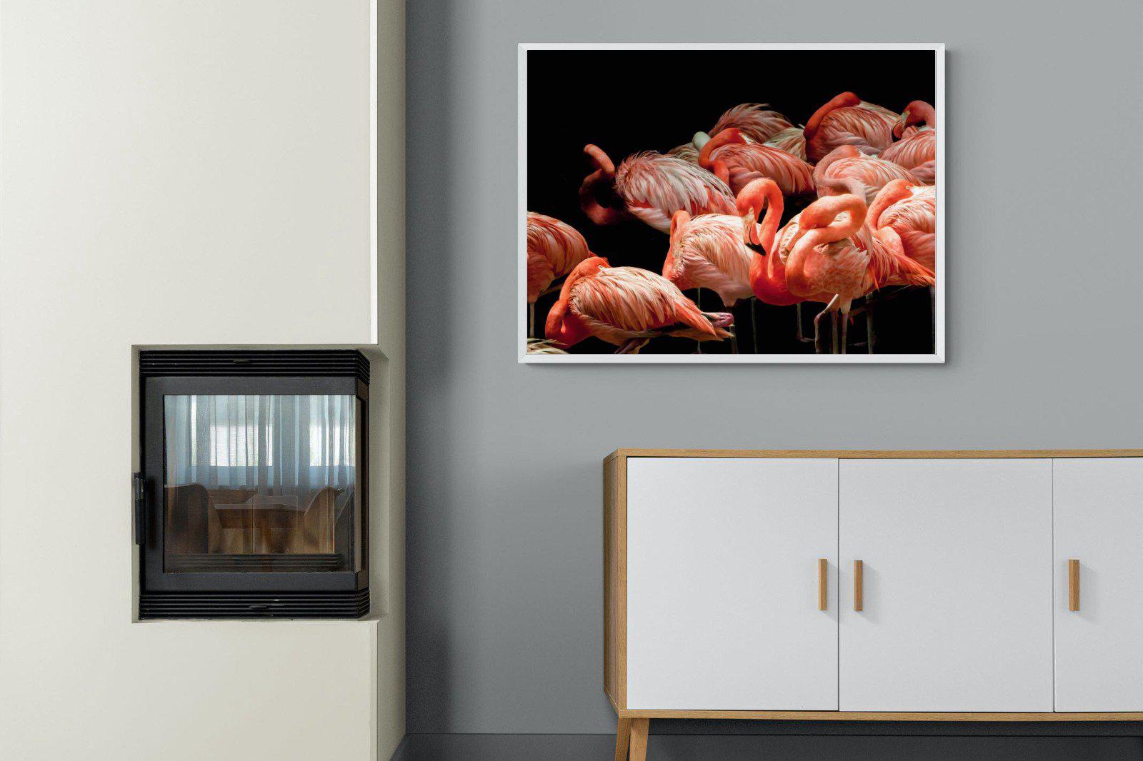 Flamingo Flock-Wall_Art-100 x 75cm-Mounted Canvas-White-Pixalot