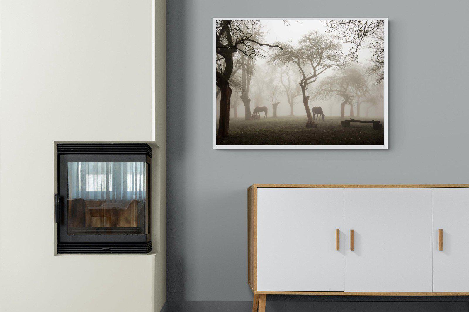 Grazing in the Fog-Wall_Art-100 x 75cm-Mounted Canvas-White-Pixalot