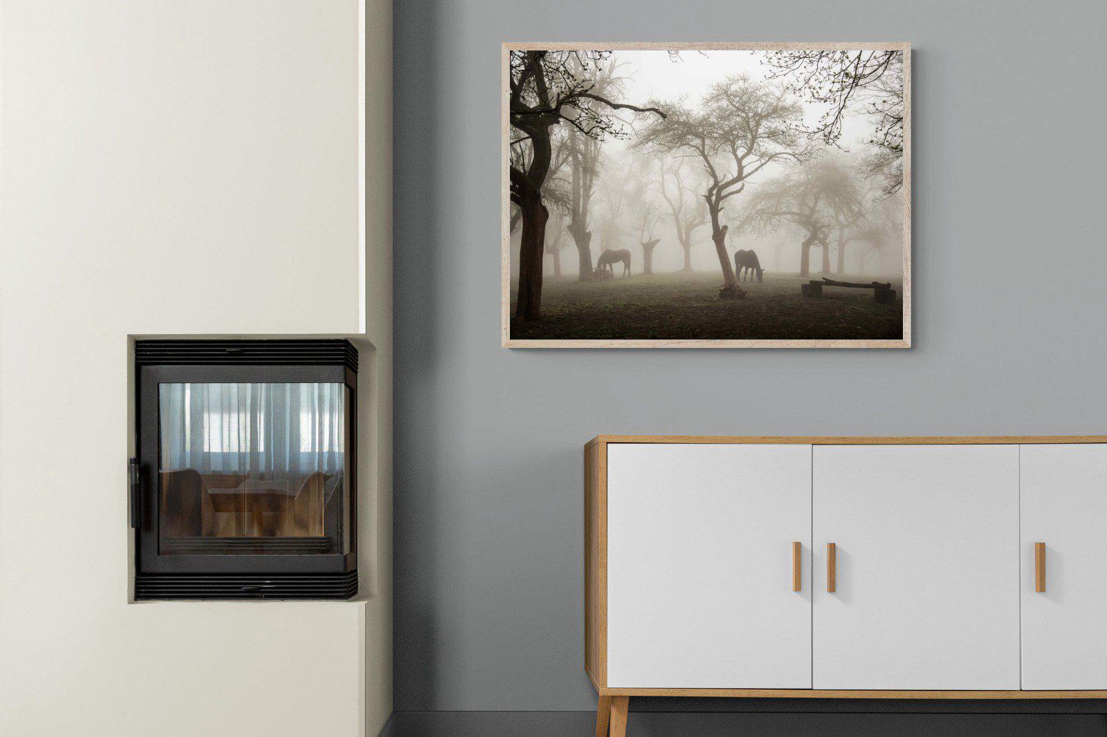 Grazing in the Fog-Wall_Art-100 x 75cm-Mounted Canvas-Wood-Pixalot