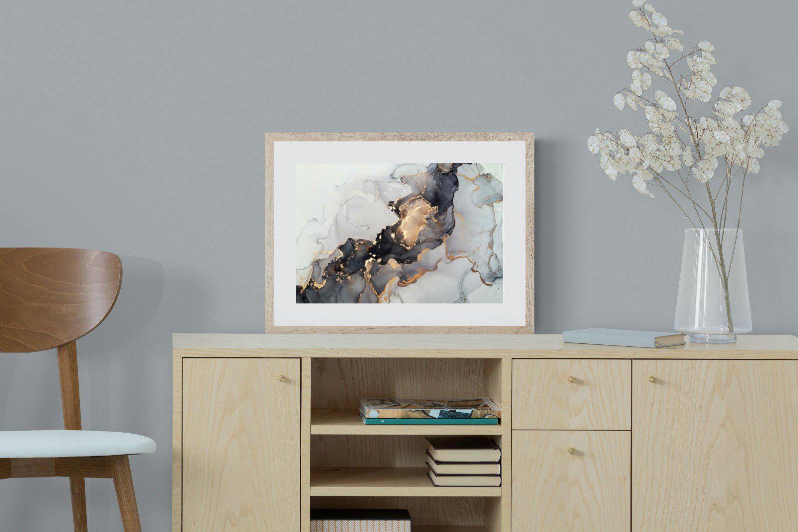 Grey & Gold Marble-Wall_Art-60 x 45cm-Framed Print-Wood-Pixalot