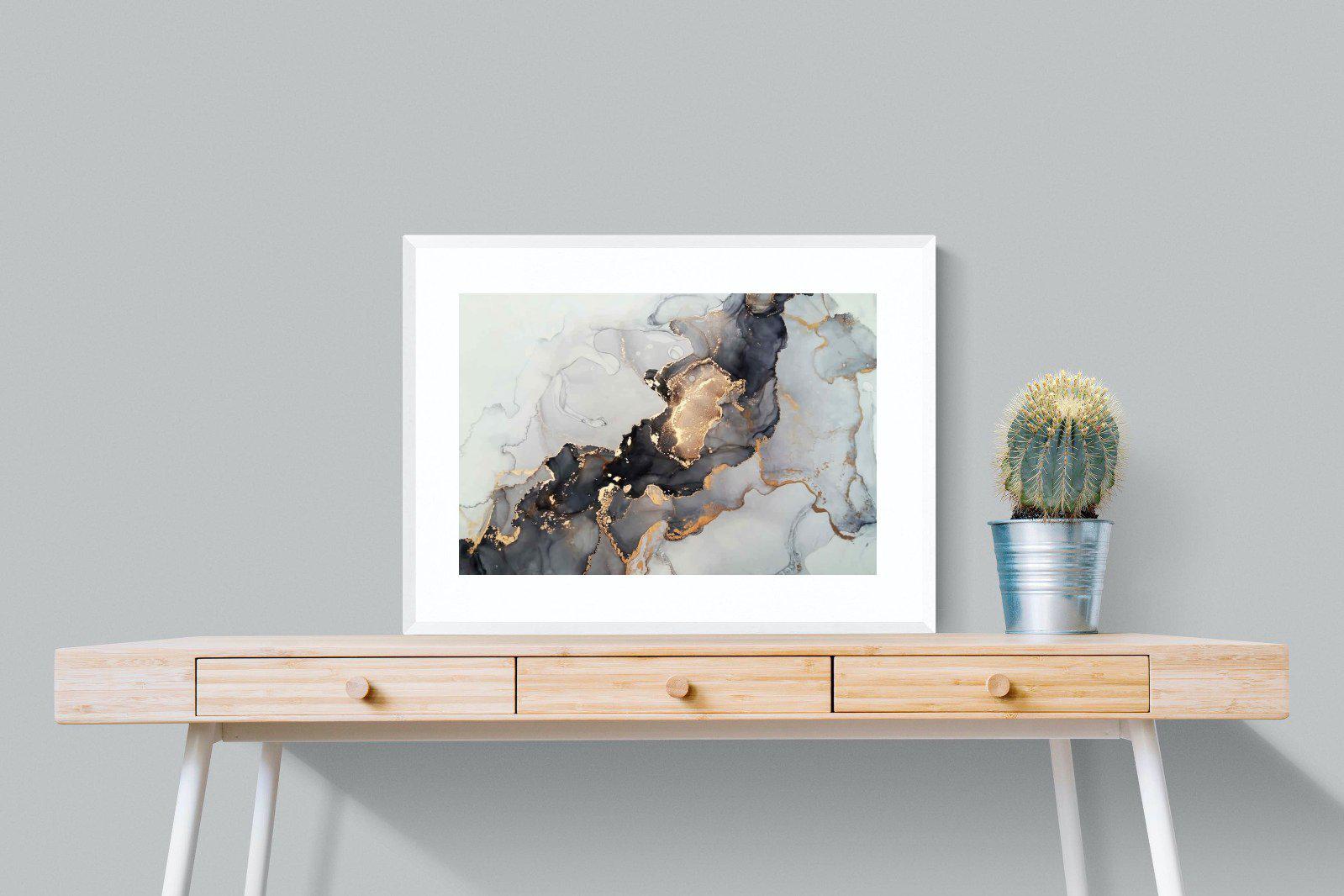 Grey & Gold Marble-Wall_Art-80 x 60cm-Framed Print-White-Pixalot