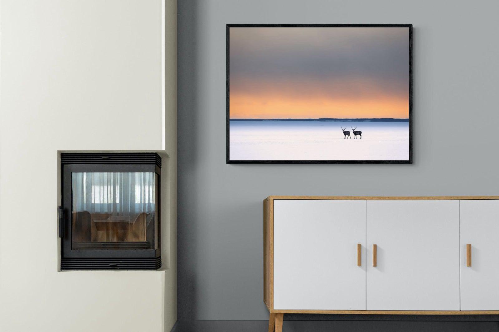 Japanese Deer-Wall_Art-100 x 75cm-Mounted Canvas-Black-Pixalot