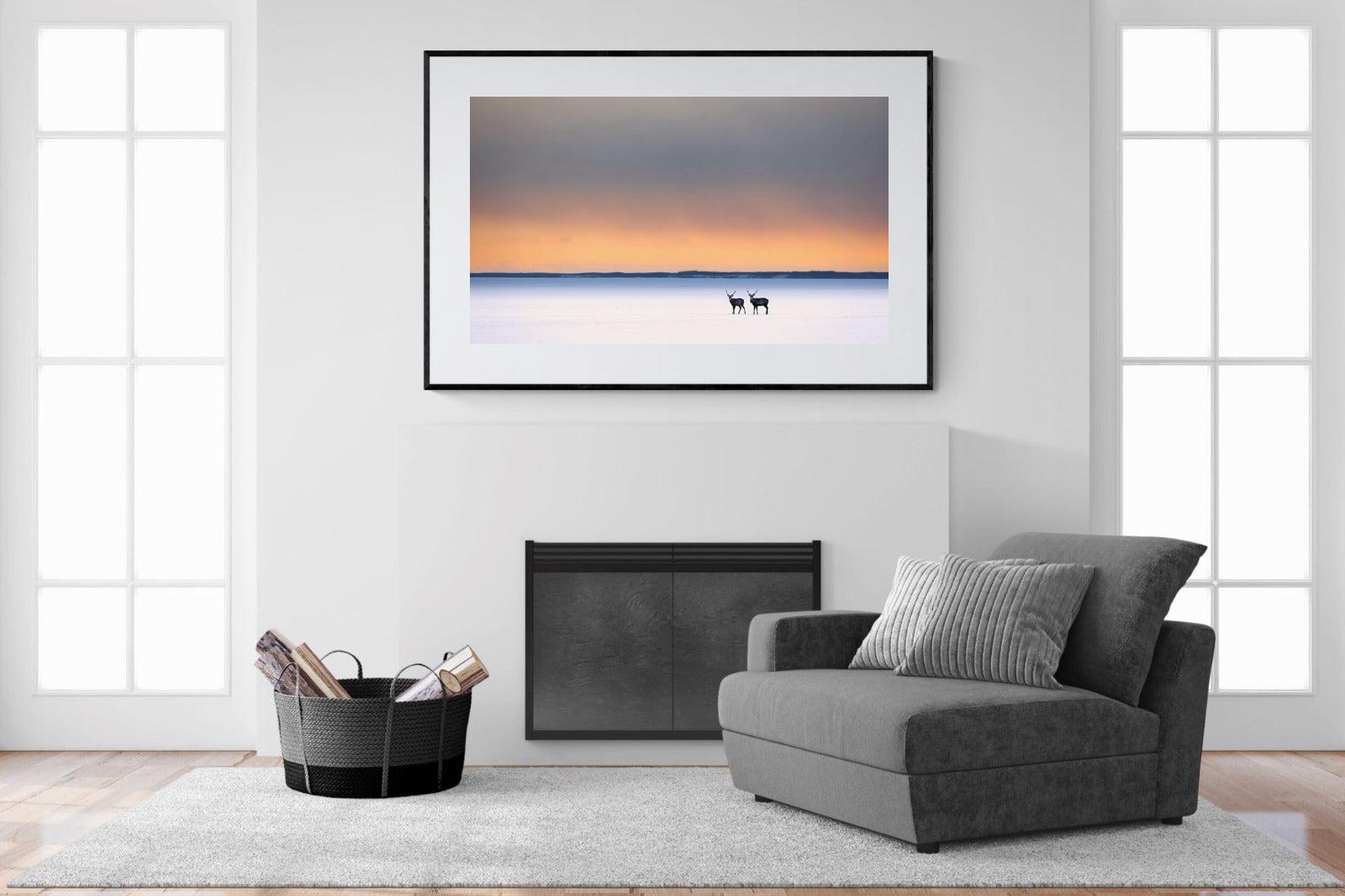 Japanese Deer-Wall_Art-150 x 100cm-Framed Print-Black-Pixalot