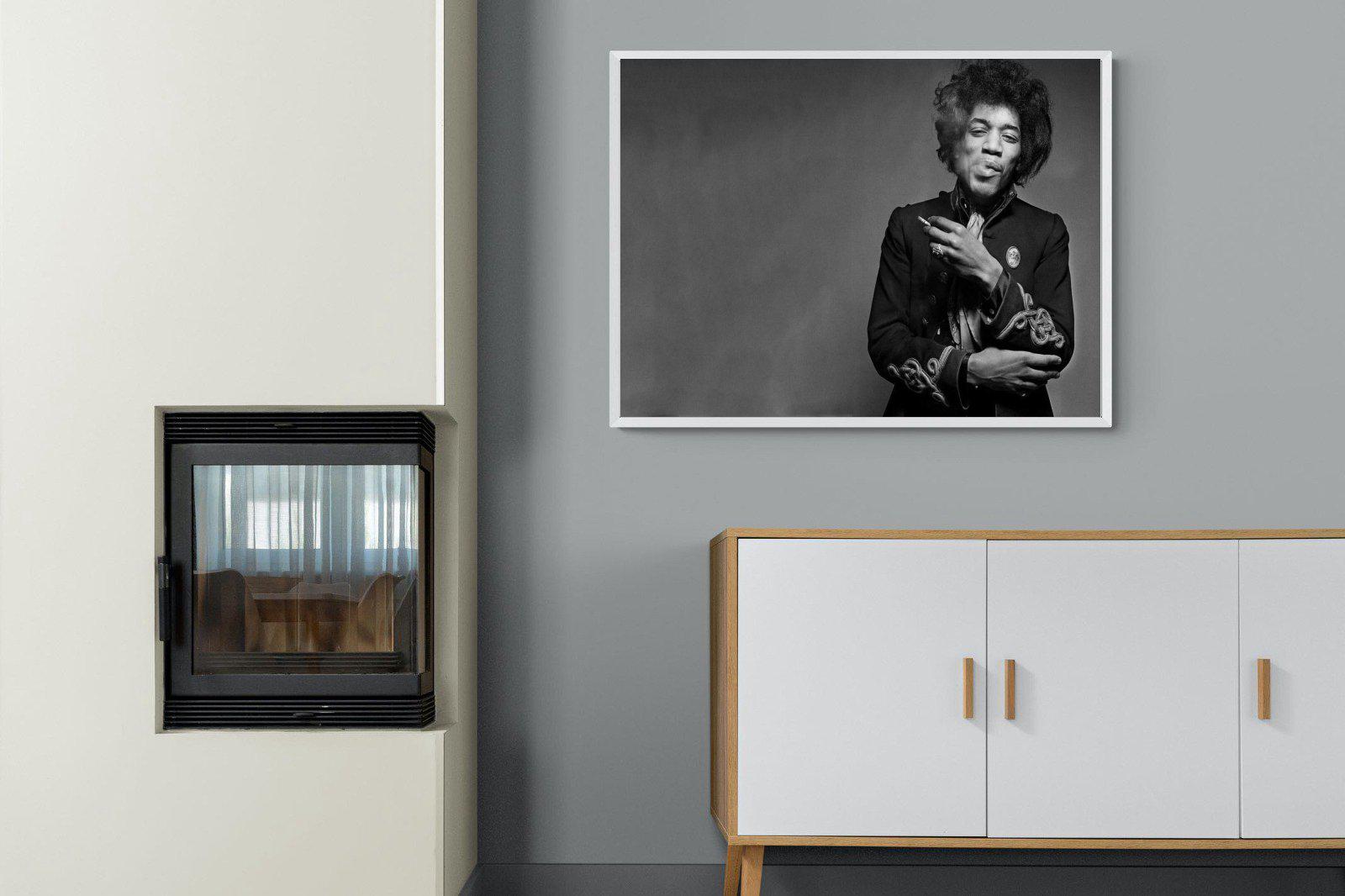 Jimi Hendrix-Wall_Art-100 x 75cm-Mounted Canvas-White-Pixalot