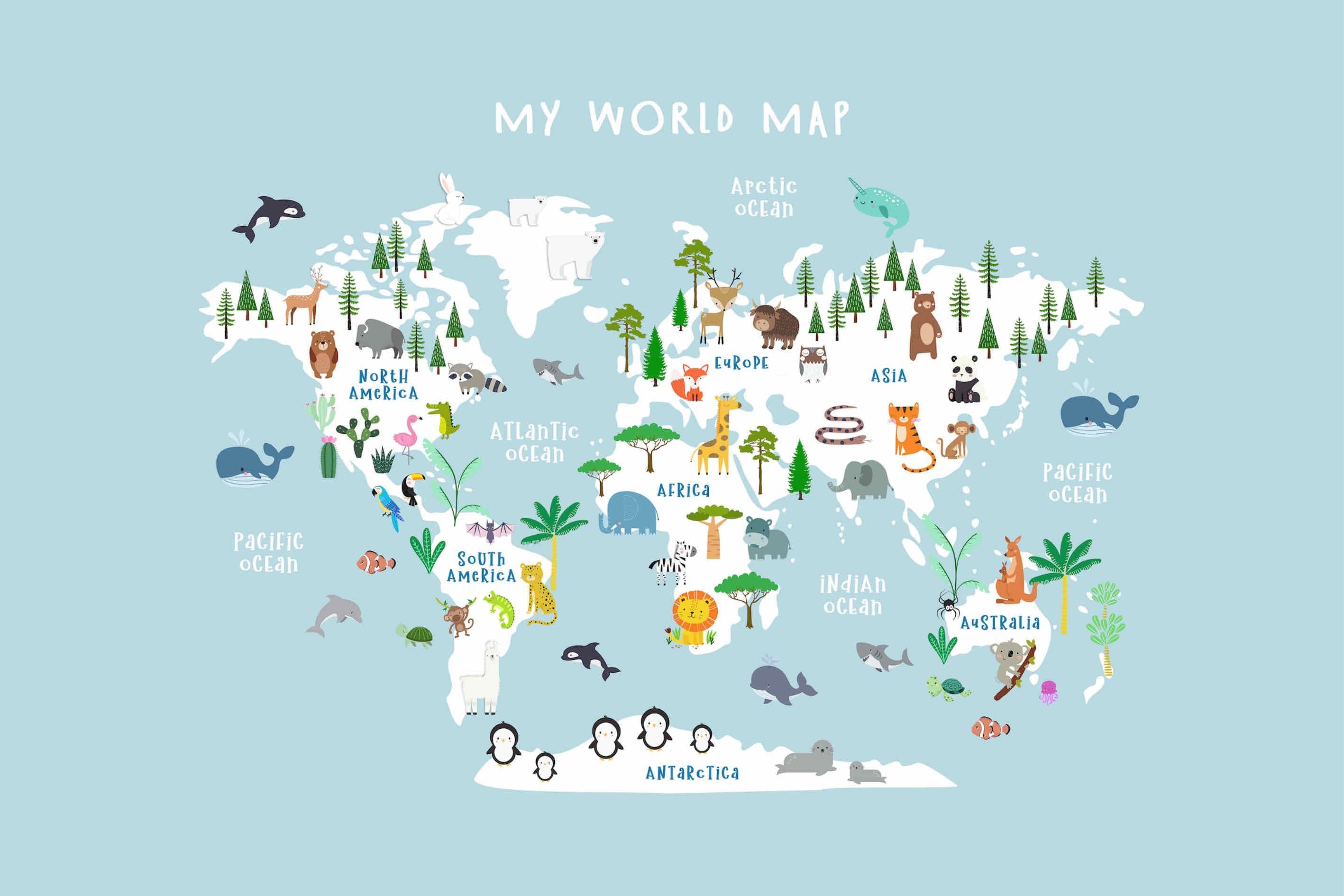 Kids World Map (Blue)-Wall_Art-Pixalot