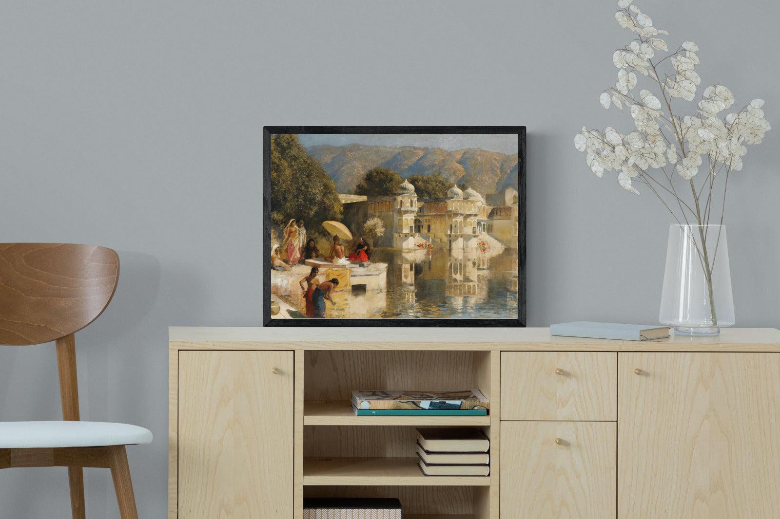 Lake at Oodeypore, India-Wall_Art-60 x 45cm-Mounted Canvas-Black-Pixalot