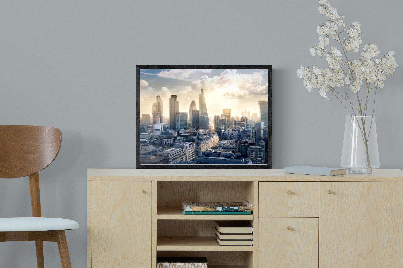 London Dawn-Wall_Art-60 x 45cm-Mounted Canvas-Black-Pixalot