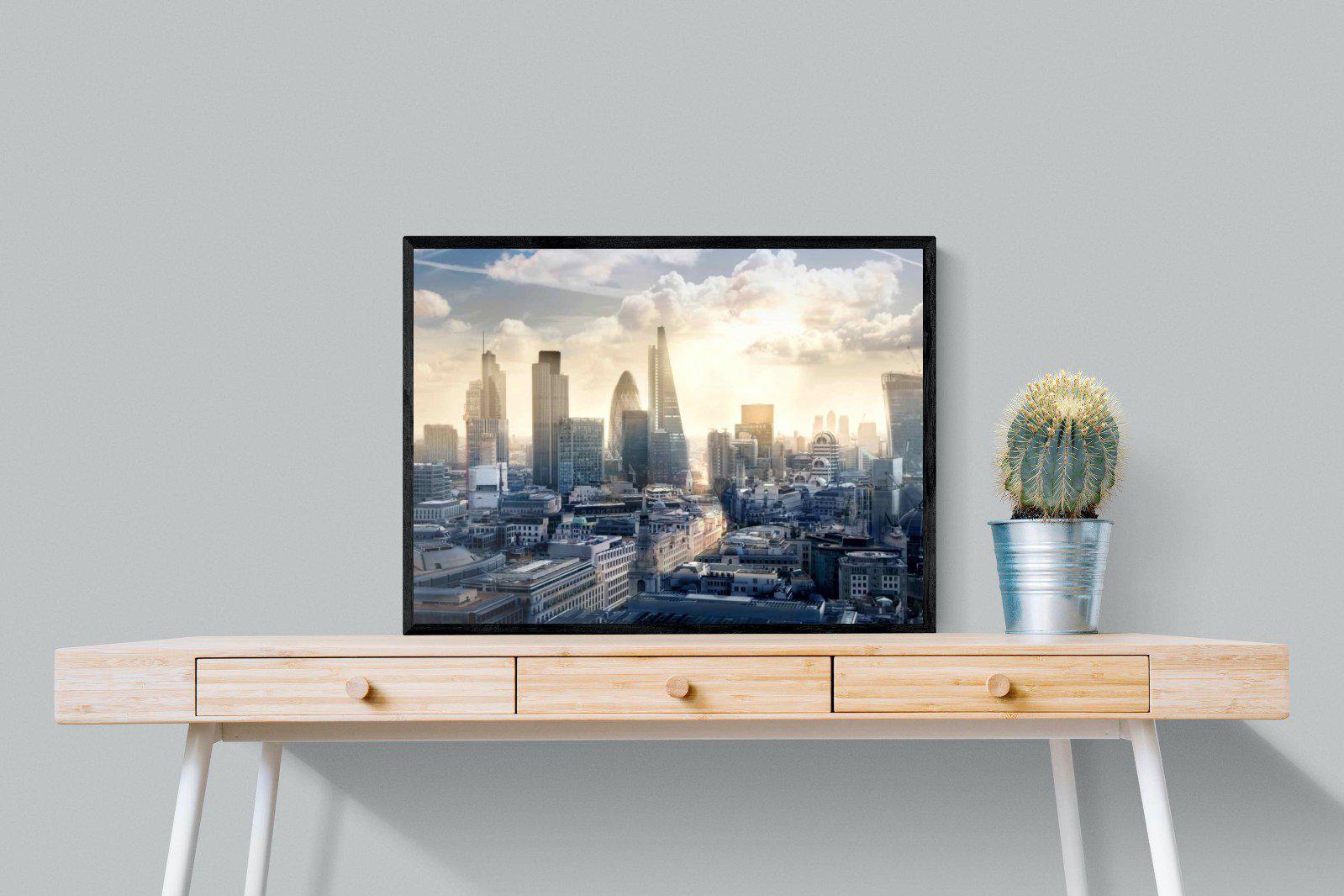 London Dawn-Wall_Art-80 x 60cm-Mounted Canvas-Black-Pixalot