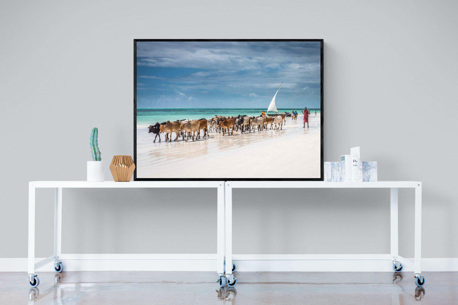 Masai Cattle-Wall_Art-120 x 90cm-Mounted Canvas-Black-Pixalot