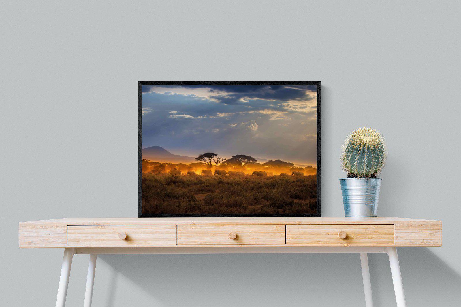 Migrating Elephants-Wall_Art-80 x 60cm-Mounted Canvas-Black-Pixalot