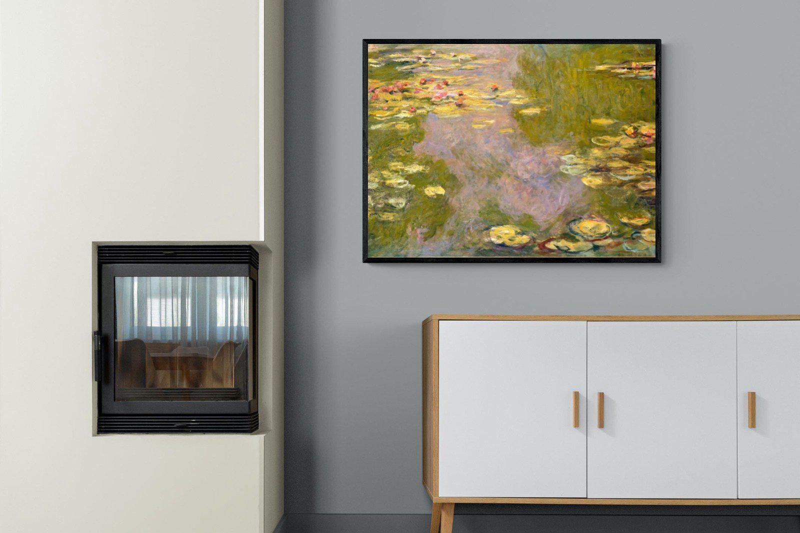 Monet Water Lilies-Wall_Art-100 x 75cm-Mounted Canvas-Black-Pixalot