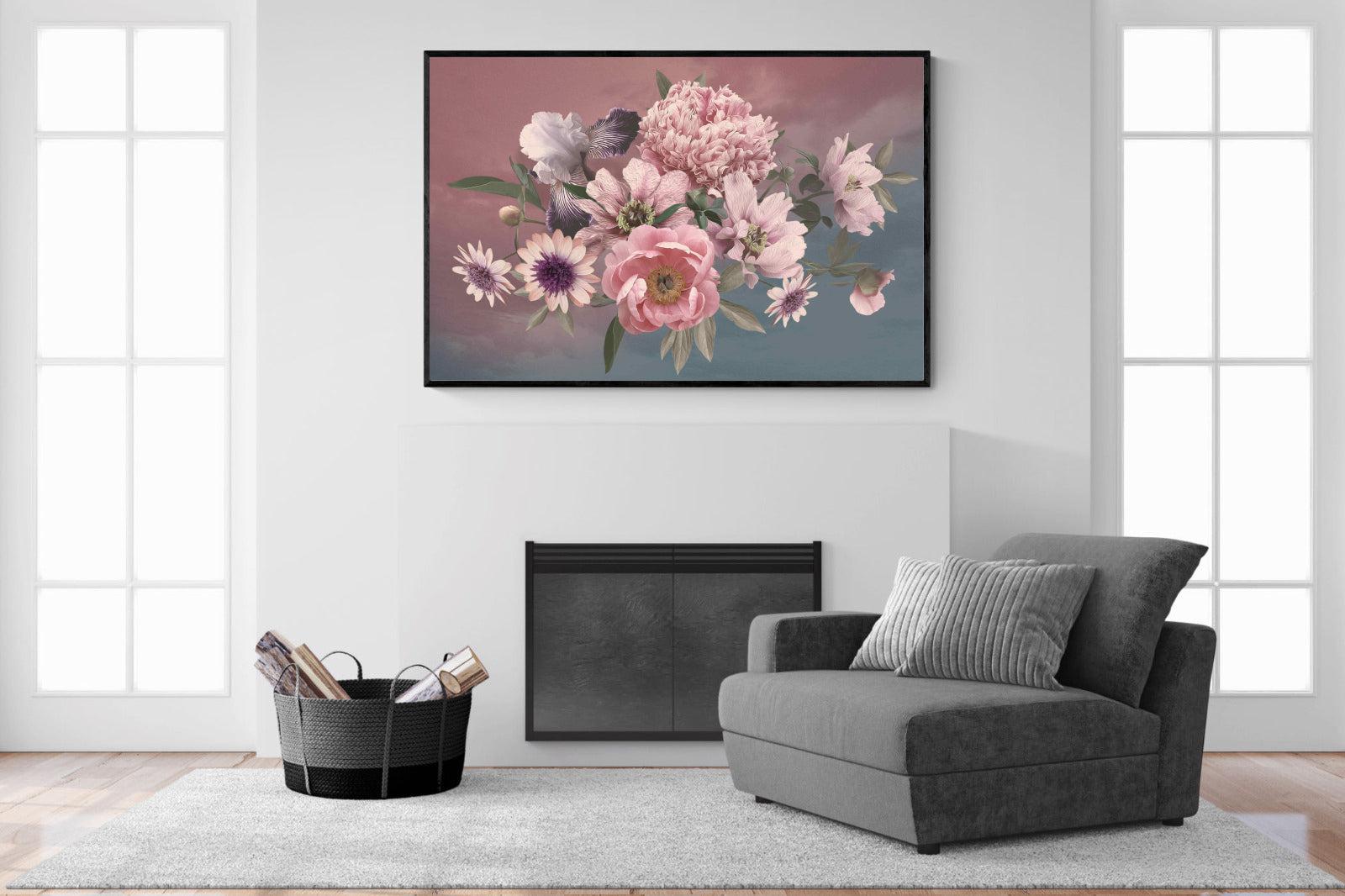Peonies & Iris-Wall_Art-150 x 100cm-Mounted Canvas-Black-Pixalot