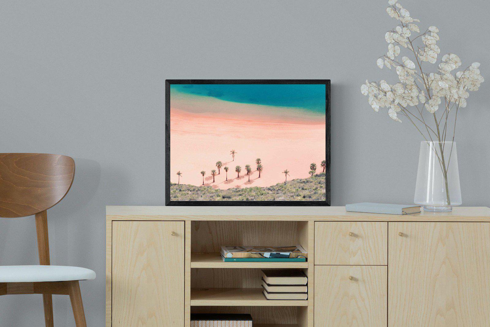 Pink Beach-Wall_Art-60 x 45cm-Mounted Canvas-Black-Pixalot