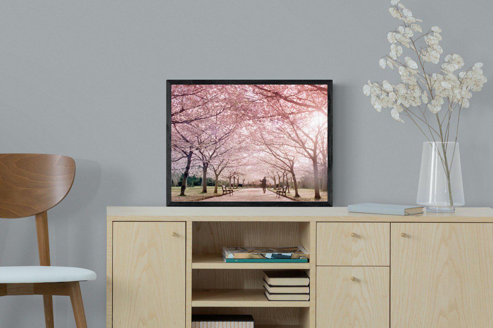 Pink Blossom-Wall_Art-60 x 45cm-Mounted Canvas-Black-Pixalot