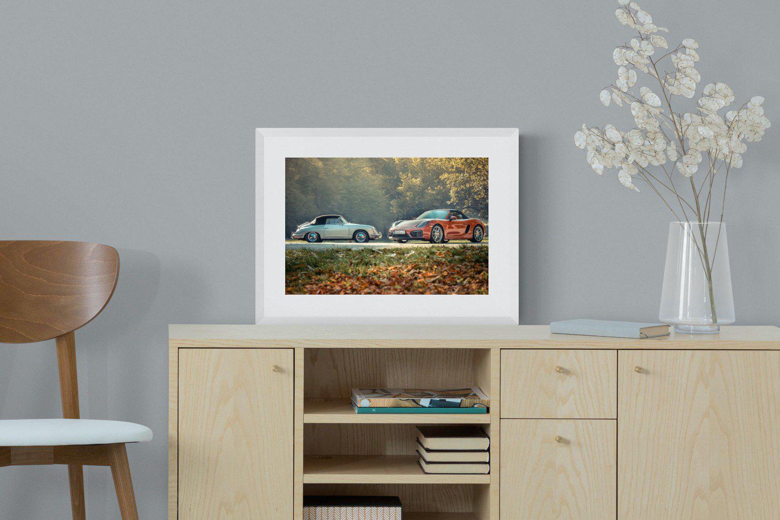 Porsche History-Wall_Art-60 x 45cm-Framed Print-White-Pixalot