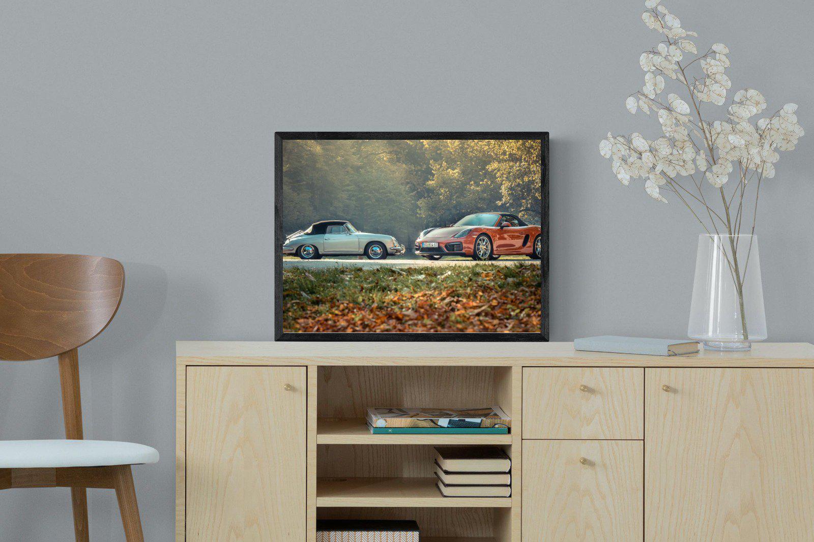 Porsche History-Wall_Art-60 x 45cm-Mounted Canvas-Black-Pixalot
