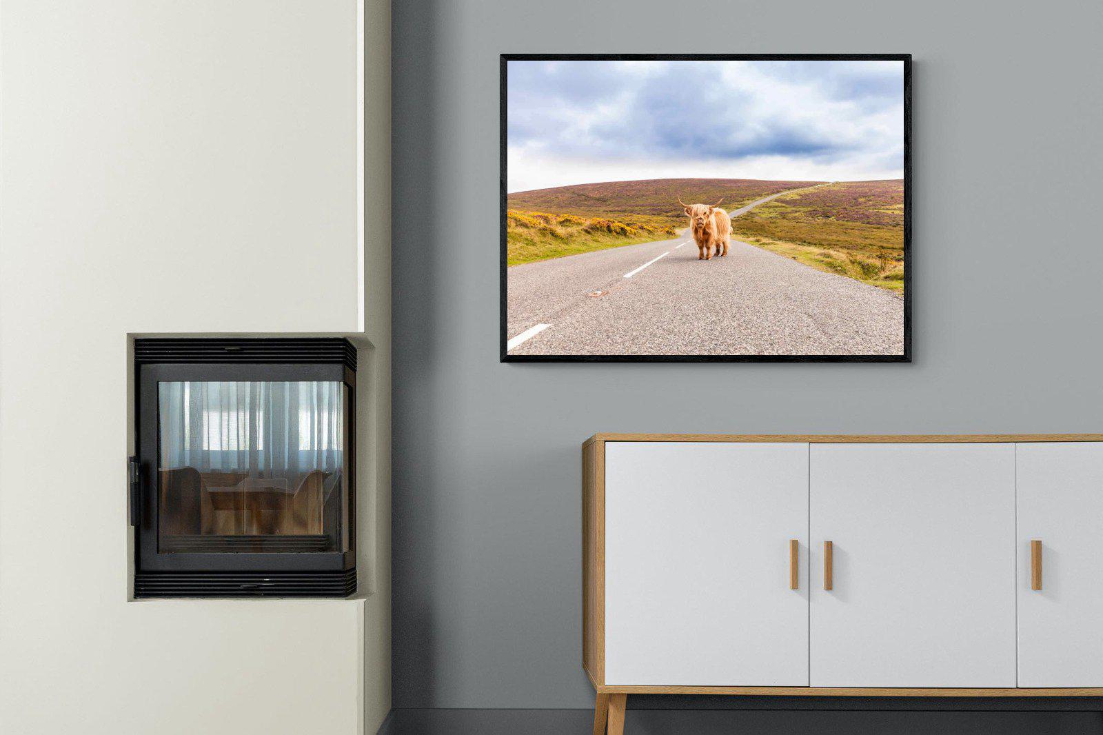 Scottish Highland Cow-Wall_Art-100 x 75cm-Mounted Canvas-Black-Pixalot