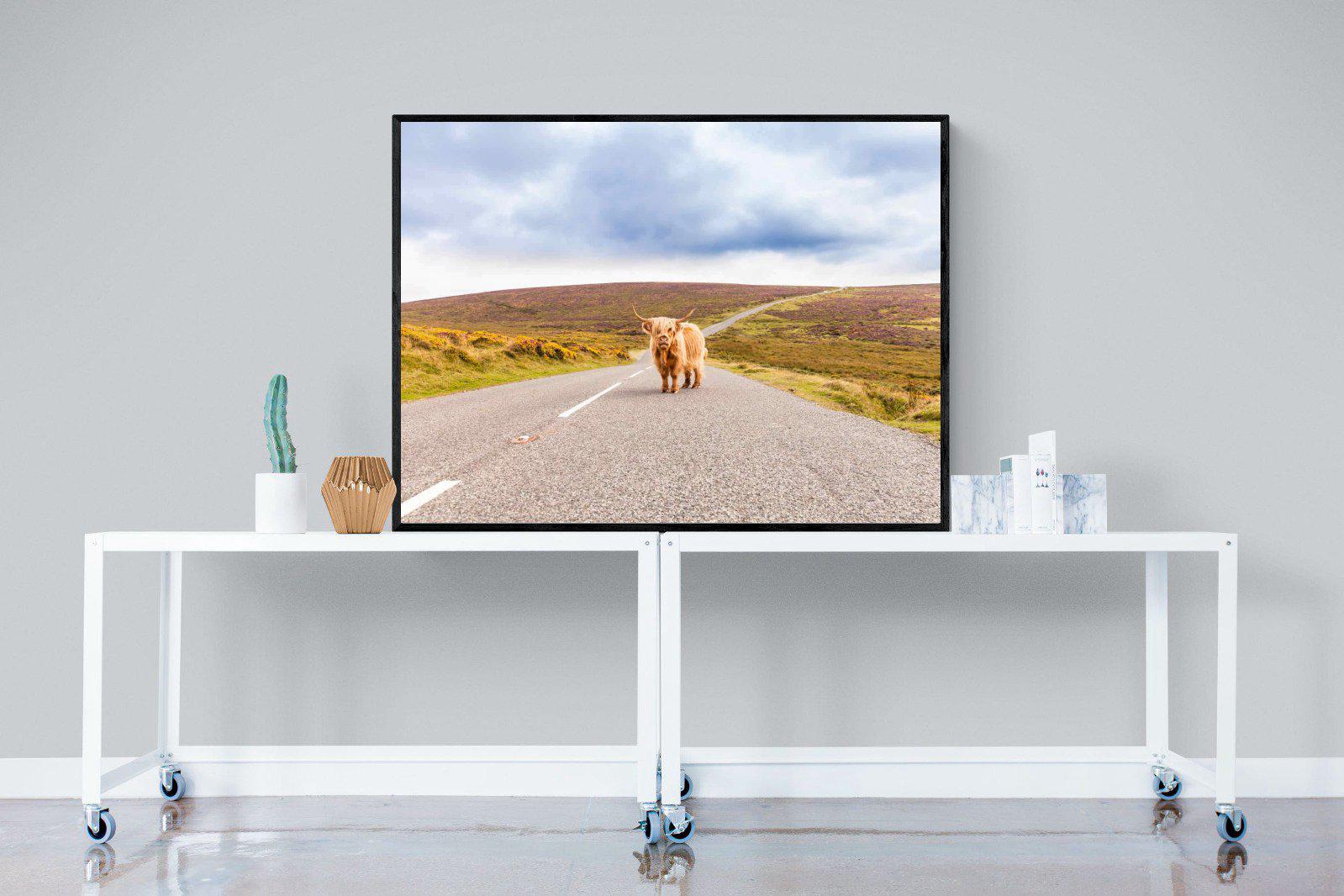 Scottish Highland Cow-Wall_Art-120 x 90cm-Mounted Canvas-Black-Pixalot