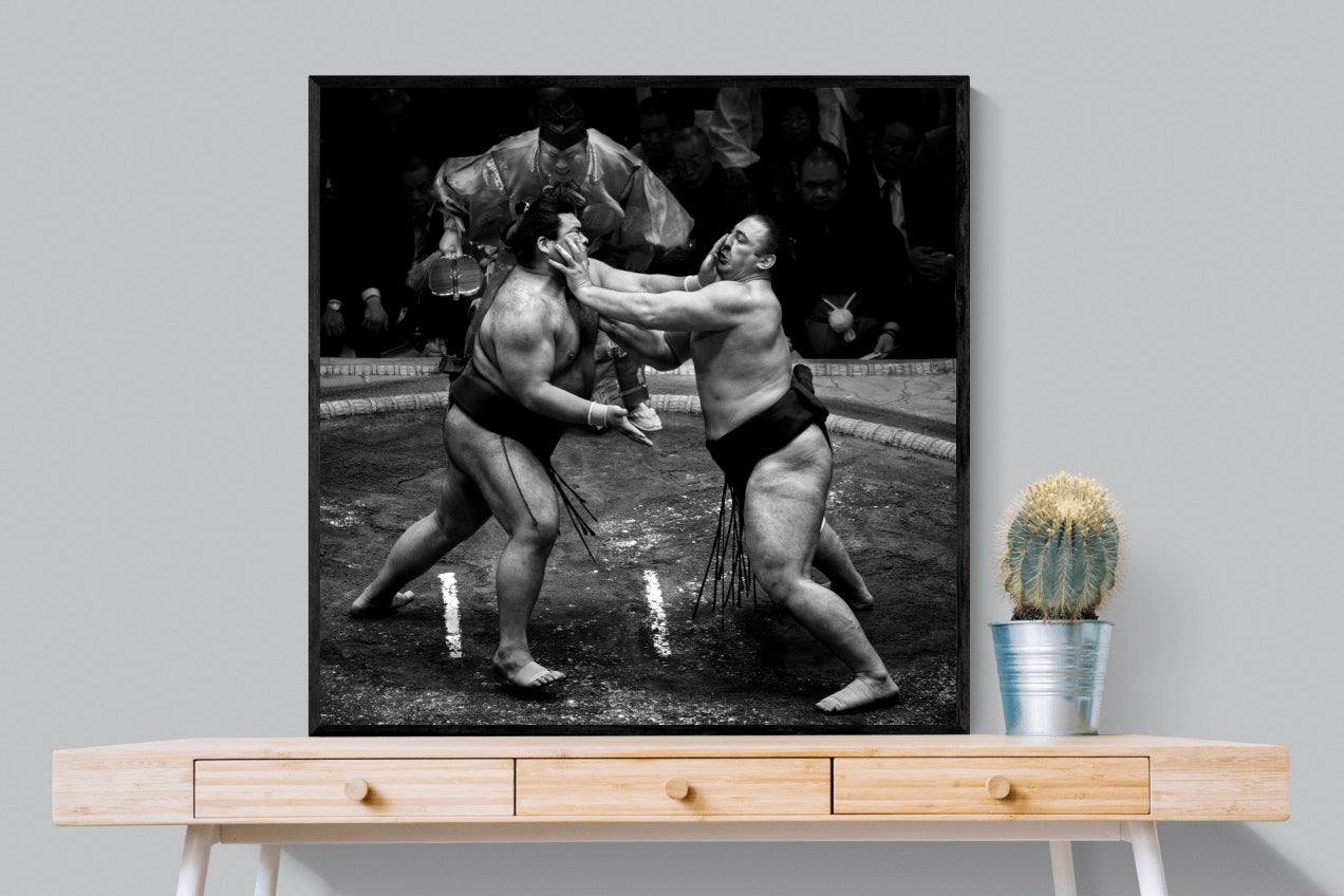 Sumo-Wall_Art-100 x 100cm-Mounted Canvas-Black-Pixalot
